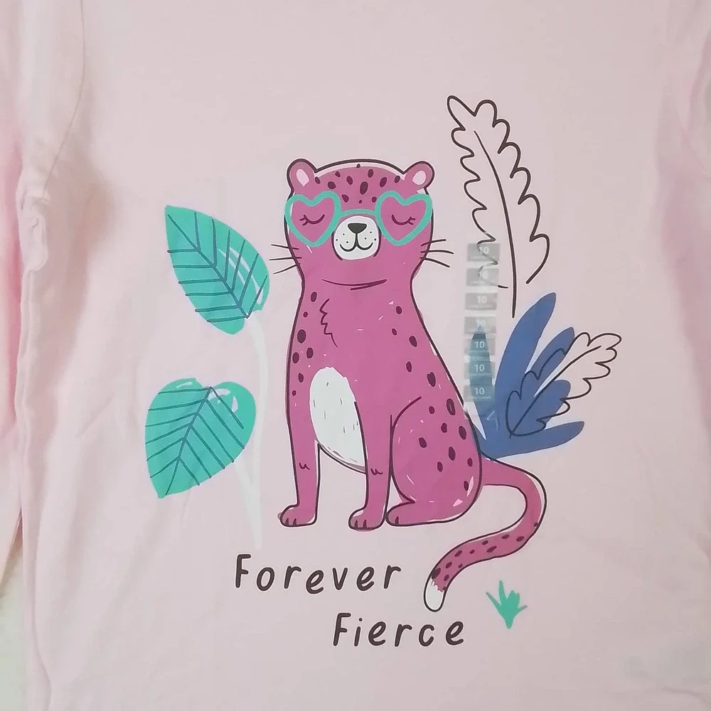 Carter's Kid Long Sleeve Cotton T-Shirt Girl's Size 10‎ Pink w/ Jungle Theme